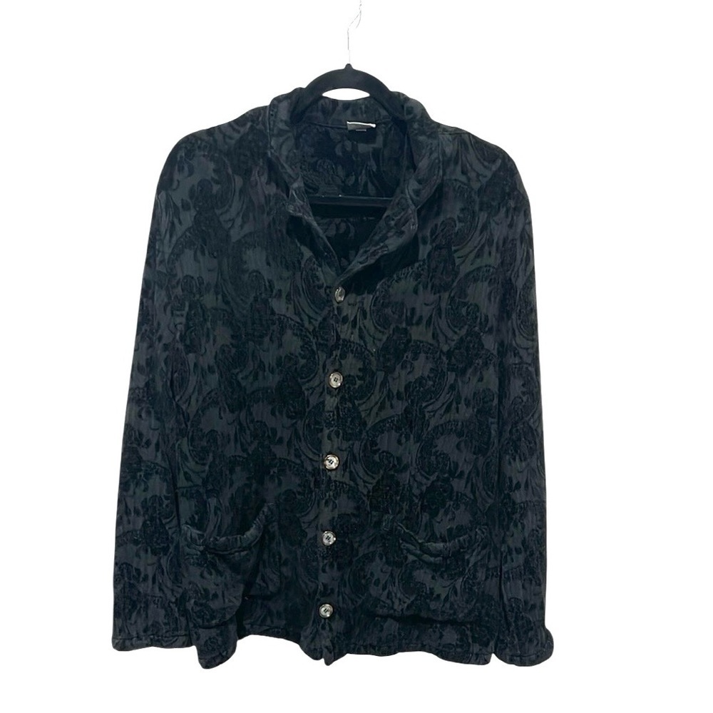 CP shades black Sausalito button down shirt jacket floral velvet textured large